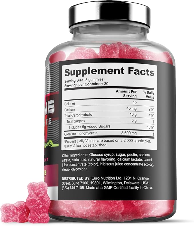 Iron Labs Nutrition Creatine Monohydrate (90 Gummy Bears) - 3600mg Per Serving - Strawberry Flavor - High Strength Creatine for Men & Women (90 Vegan Gummies)