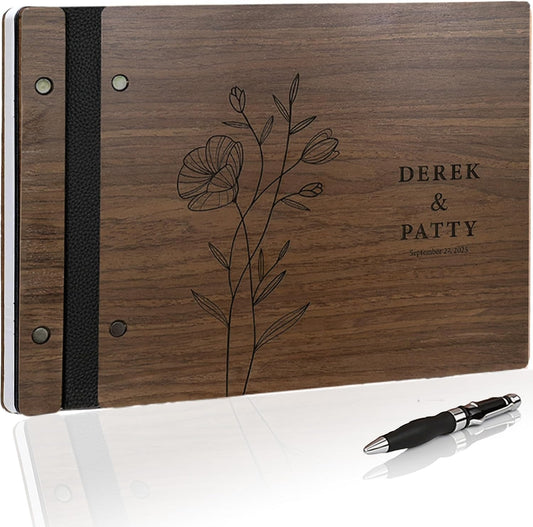Customized Wooden Guest Book for Weddings, Funerals & Events - Personalized Keepsake Memory Book with Engraved Name & Design (A4-8.27×11.69inch)