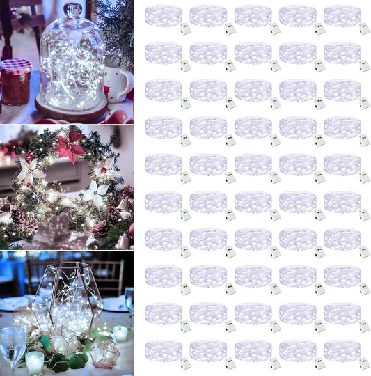 50 Pack Fairy Lights Battery Operated - 7ft 20 Led Twinkle Lights 3 Modes, Bulk Mini String Lights Waterproof for Mason Jars Vases DIY Party Wedding Decoration Christmas -Cool White