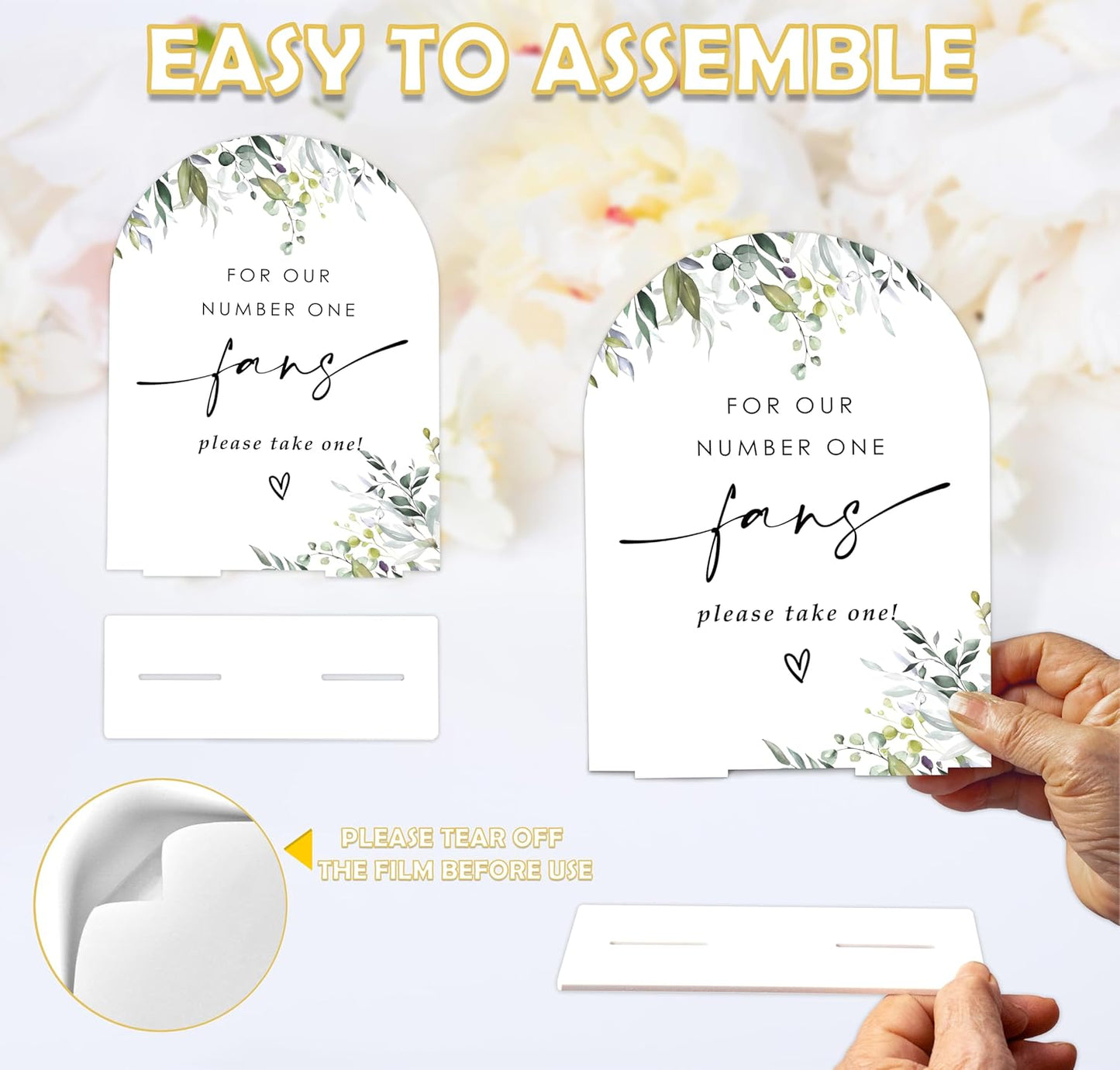 Greenery Wedding Fan Sign, 6 x 8 Inch White Arch Acrylic Wedding Sign with Holder, Wedding Sign for Ceremony and Reception, Wedding Decoration, Wedding Supplies - LY23