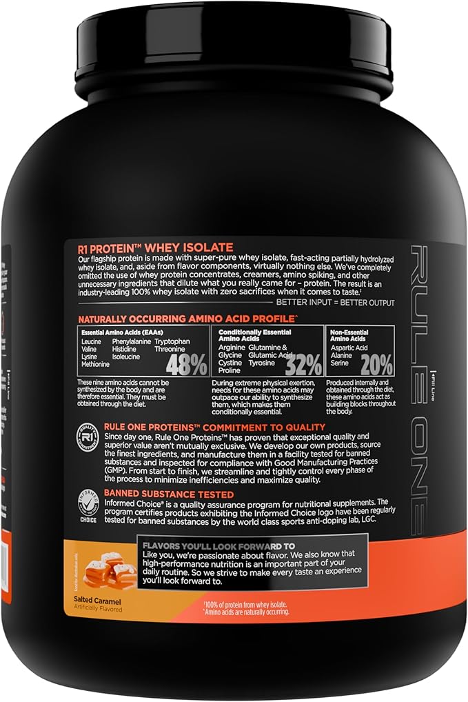 Rule 1 R1 Protein Whey Isolate - with 25g Protein & 6g BCAA Exclusively from Isolated & Hydrolyzed Sources for Workout Recovery (5 Pounds*, Salted Carmel)