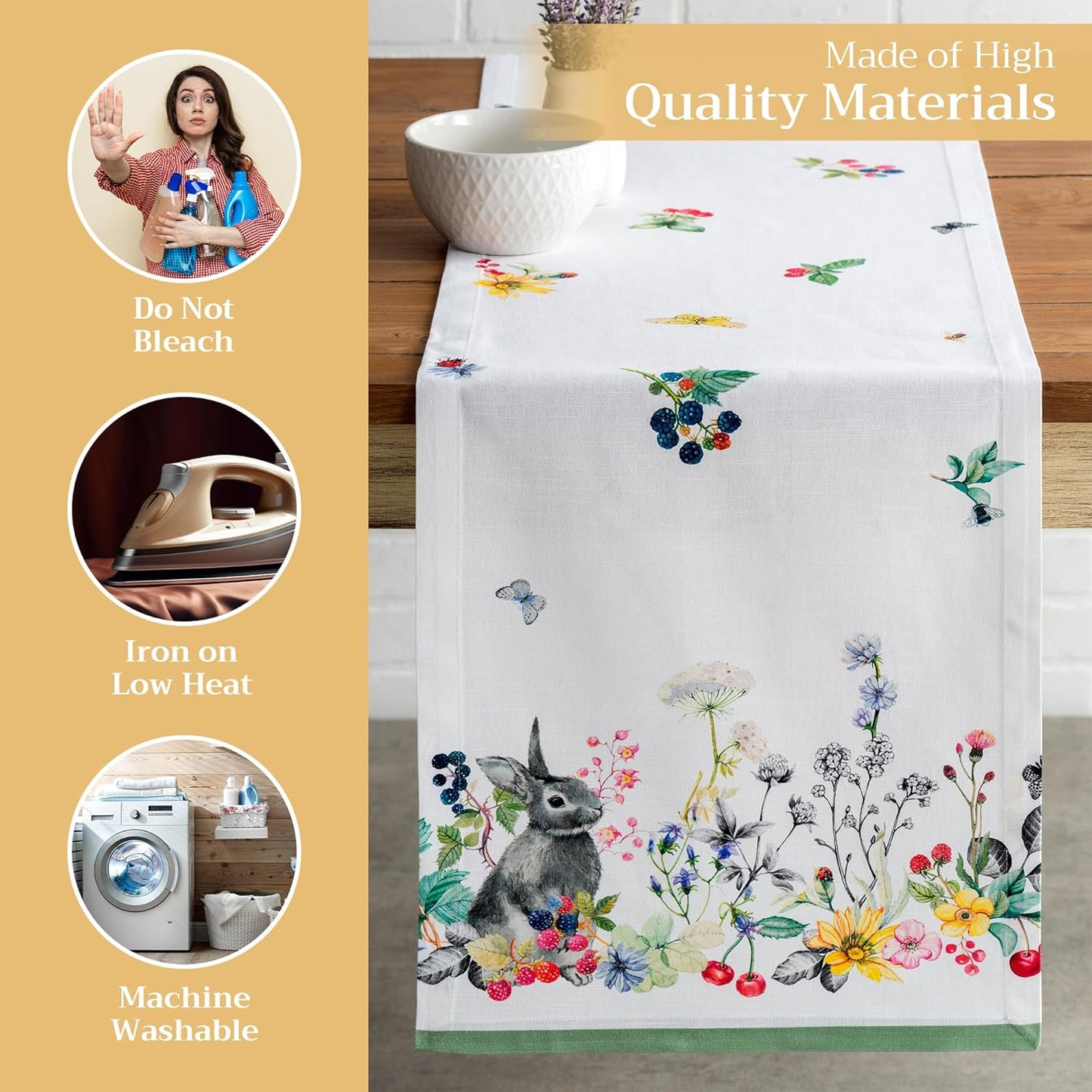 Maison d' Hermine Table Runner 100% Cotton Single Layer Table Runners 72 inches Long Decorative for Home Kitchen Dining Party Baby Shower Wedding Bridal Shower Spring Summer (Printemps, 14.50" x 72")