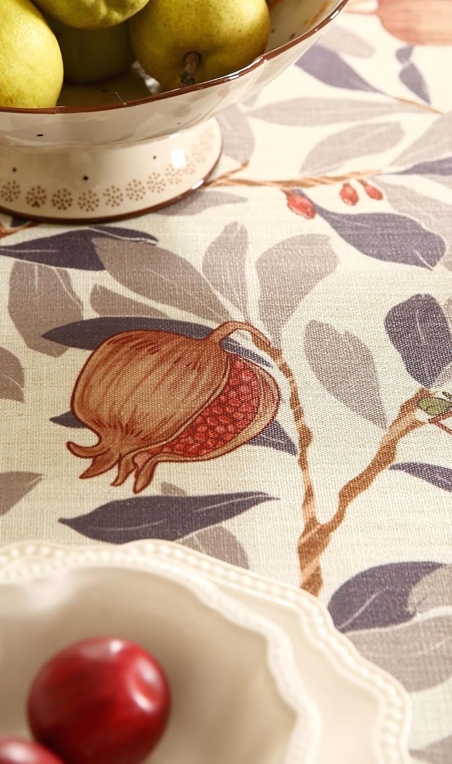 patdrea Designer Linen Small Round Tablecloth,Vintage Pomegranates and Leaves Tree Fall Tablecloths,Table Decor Cover for Kitchen Dining,Christmas,Thanksgiving,Party,Diameter 55"-Tehran a