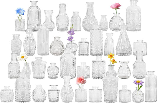 40Pcs Glass Bud Vase Set,Small Flower Vase for Tables Centerpieces Decor, Mini Vintage Clear Vase for Home,Wedding,Party Decorations（40 Pcs，Clear）