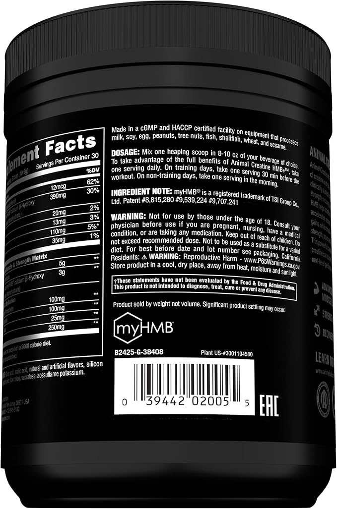 Animal Creatine HMB Powder – 5g Creatine + 3g myHMB with Electrolytes for Recovery & Daily Energy – Dragon Berry Flavor, 30 Servings