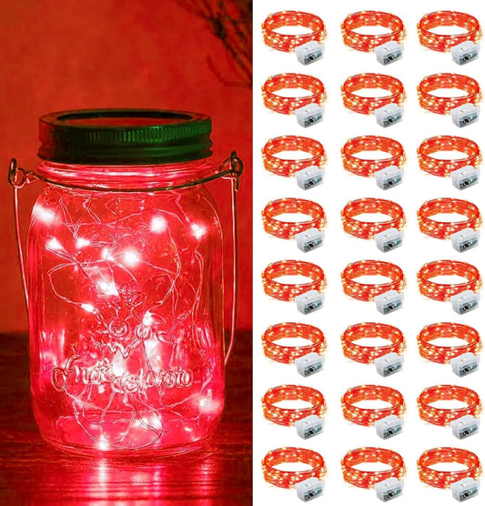 ZGWJ 24 Pack Fairy Lights Battery Operated, 7ft 20 Mini LED Fairy String Lights Silver Wire 3 Modes for DIY, Parties, Wedding, Bedroom, Halloween Christmas Decoration Red