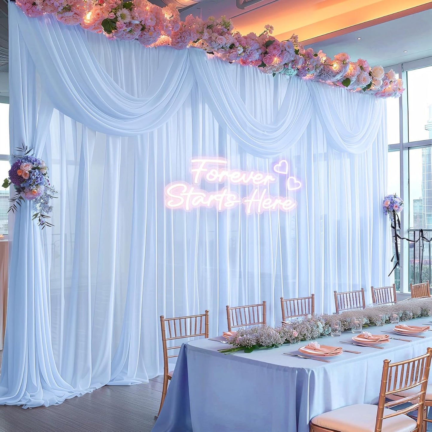 10ft x 10ft Baby Blue Backdrop Curtains, Wrinkle-Free Sheer Chiffon Fabric Photo Backdrop Draping Fabric for Wedding Arch Baby Shower Gender Reveal Photography Decorations