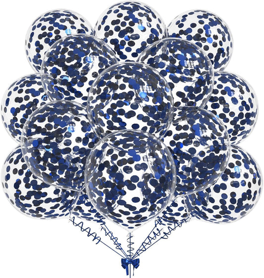 50pcs Navy Blue Foil Confetti Balloons,12 inch Latex Balloon with Navy Blue Confetti Inside for Birthday Family Party Wedding Party Baby Shower Decoration Supplies