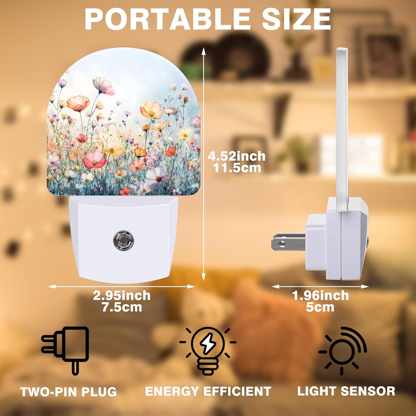 Night Lights Plug into Wall Watercolor Flowers Night Light Dusk to Dawn Smart Sensor Decorative Round Led Lamp for Bedroom Kitchen Hallway Nightlight for Women Men