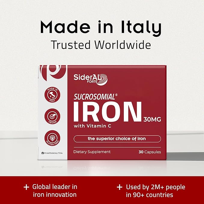 SiderAL Forte Iron Supplement Clinically Shown to Increase Iron Without Side Effects | Sucrosomial High Absorption Gentle Iron Pills for Women and Men | Vitamin C | Anemia & Energy Support | 30 Count