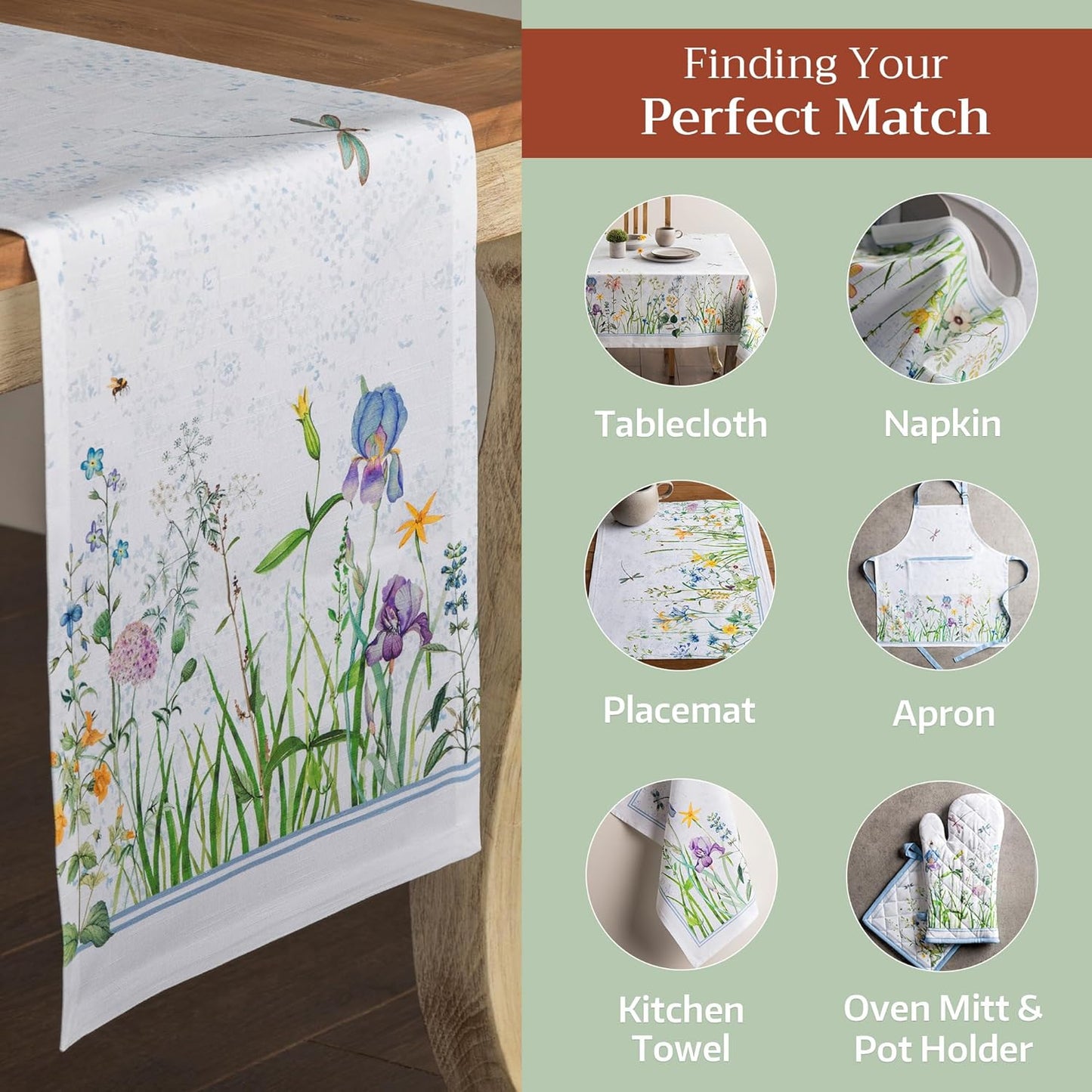 Maison d' Hermine Table Runner 100% Cotton Single Layer Table Runners 108 inches Long Decorative for Home Kitchen Dining Party Wedding Bridal Shower Spring Summer (Fleurs De Mai, 14.50" x 108")