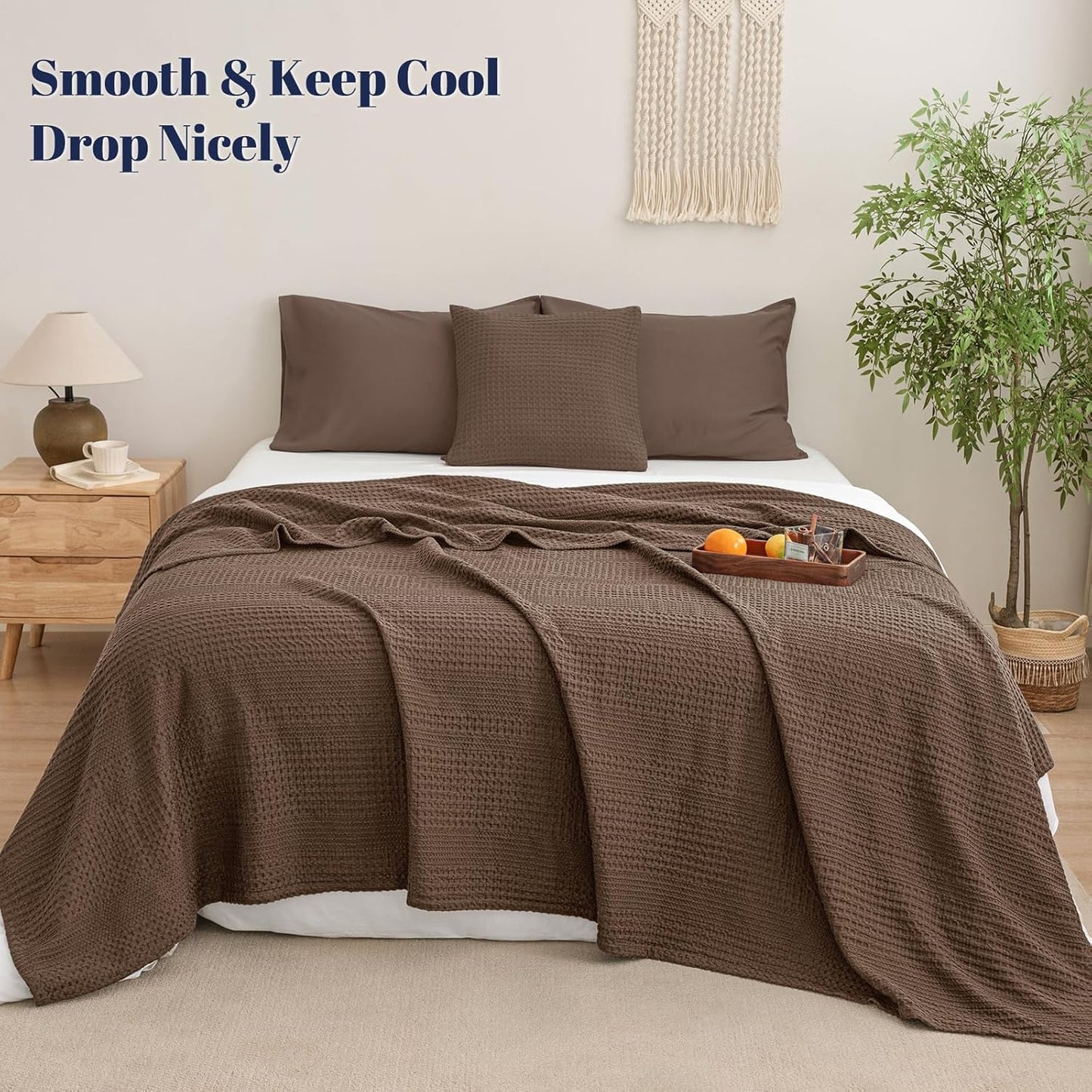 PHF Lightweight Waffle Weave Blanket Queen Size, Breathable & Ultra Soft, 90"x 90" Soft & Cozy Thin Blanket for All Season & Hot Sleepers, Bed, Home Decor - Cocoa Brown