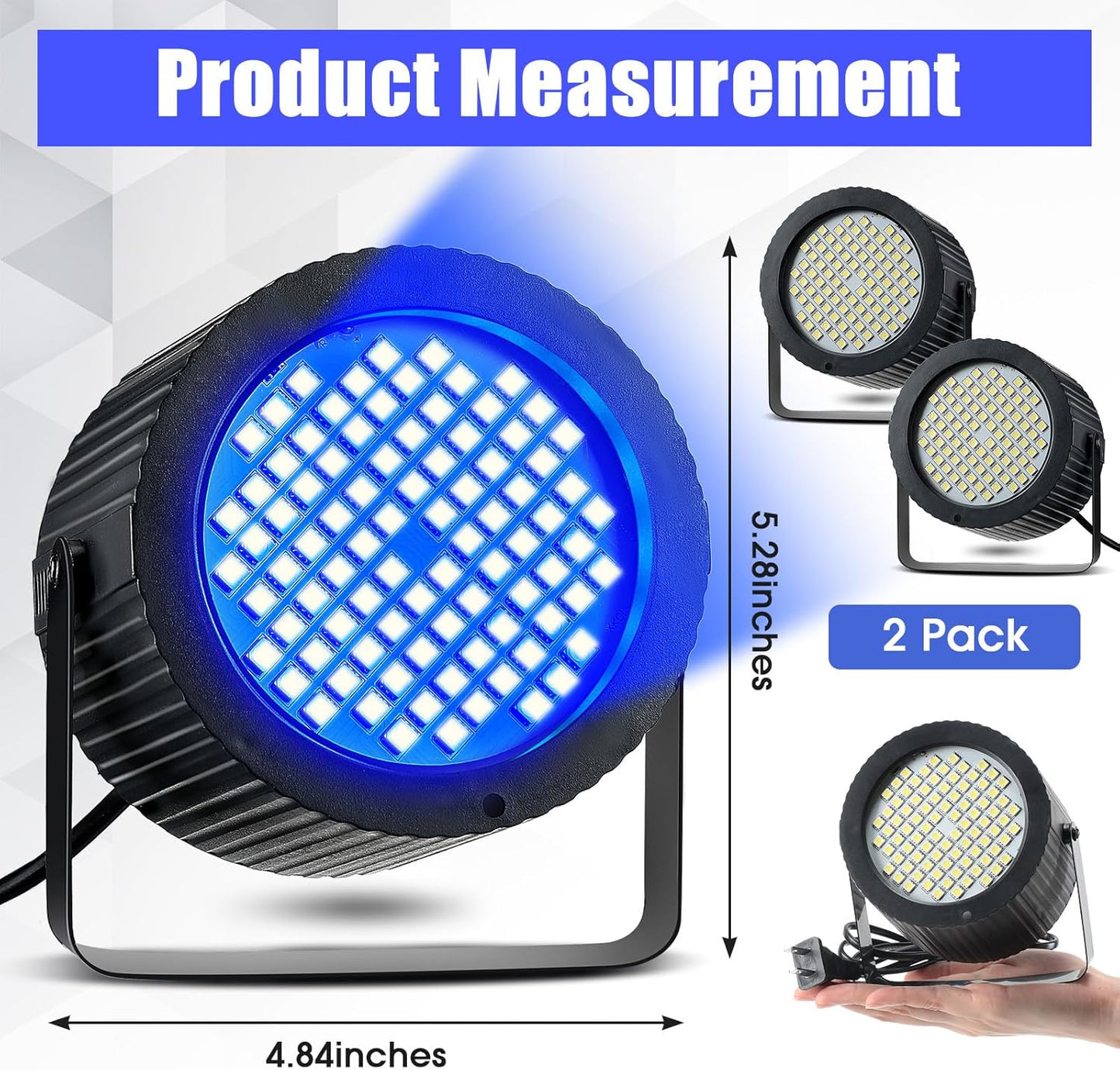 Funtery 2 Pcs Bright White Strobe Light 88 LEDs Flash Party Lighting Speed and Sound Modes Flashing Stage Lights for Christmas Easter Birthday Party Room Dance DJ Bar Karaoke Show Wedding(Blue)