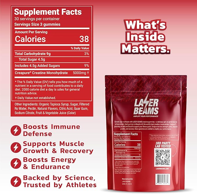 Creatine Monohydrate Gummies for Women & Men - 5g Creapure Creatine per Serving - Vegan, Cosmic Cherry Flavor - Boost Muscle Strength, Endurance, Recovery & Mental Focus (90 Gummies)
