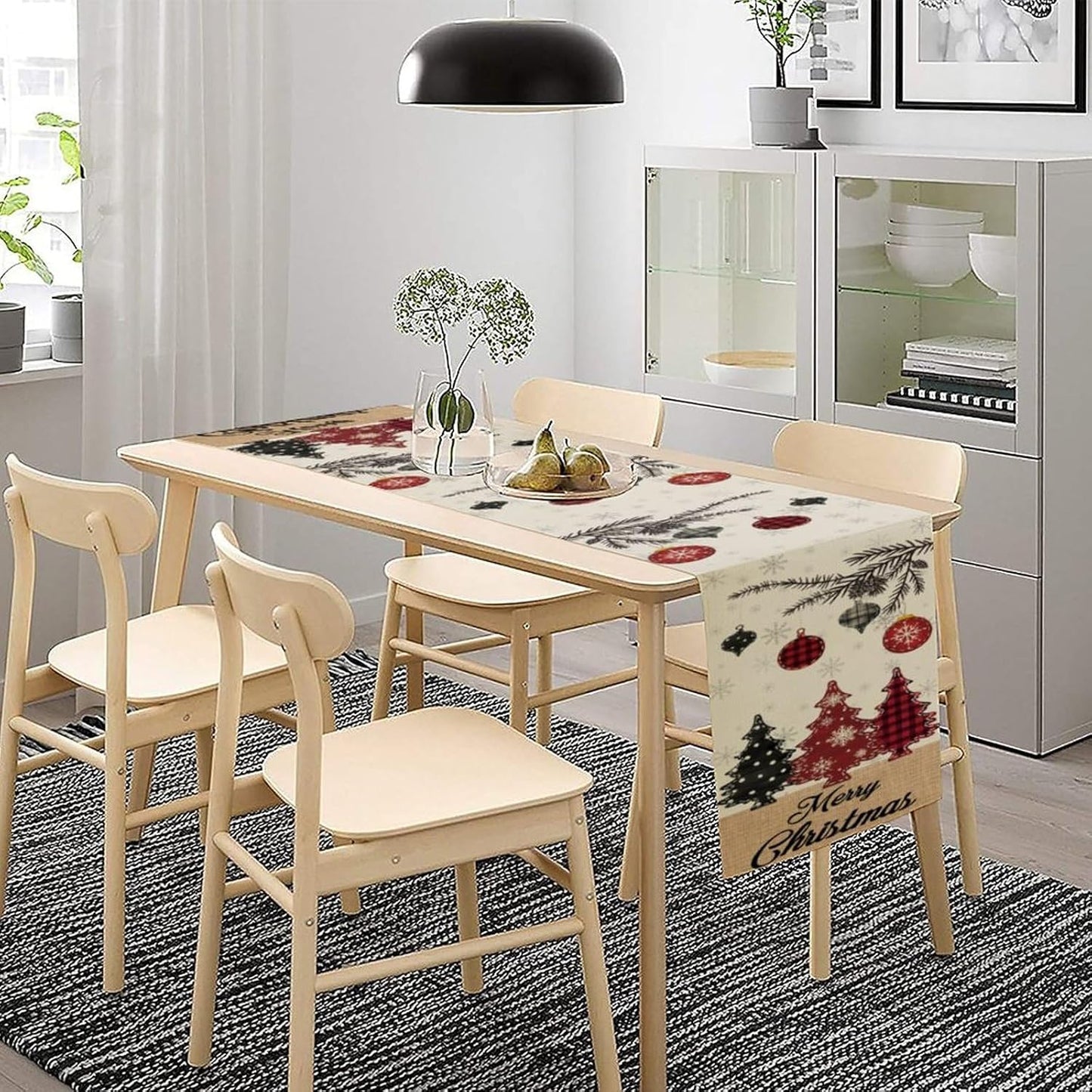 Merry Christmas Table Runner,Winter Xmas Holiday Kitchen Dining Table Decoration for Home Party Decor 13x108 Inch