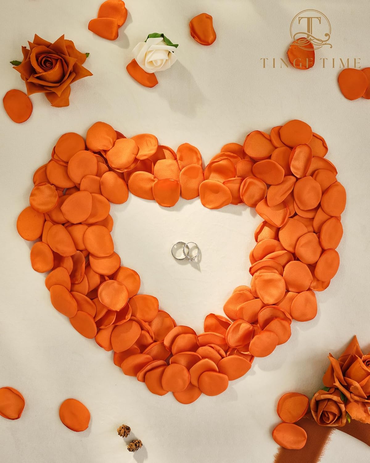 TINGE TIME Silk Flowers: 200pcs Rose Petals for Wedding, Decoration, Bridal Showers, Flower Girl Petals for Anniversaries & Parties (Burnt Orange)