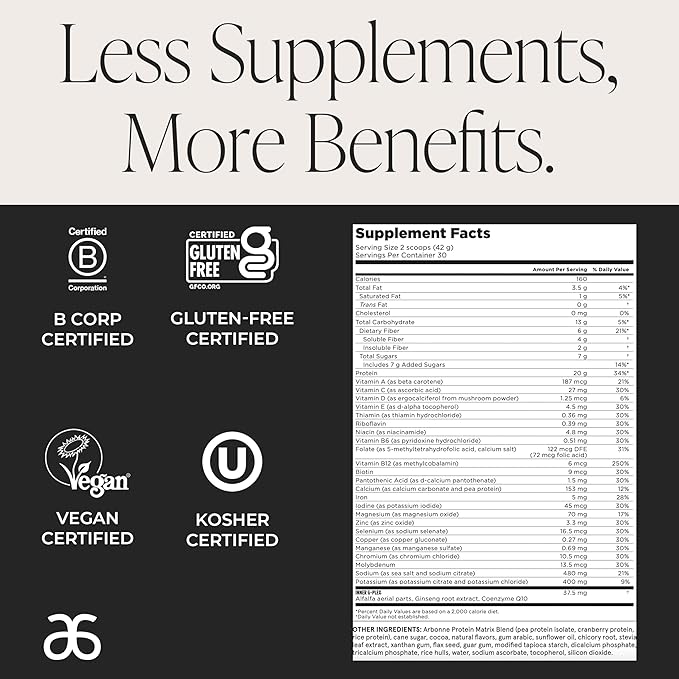 Arbonne Feelfit Pea Protein Shake - Daily Supplement Powder, Vegan Protein for Support of Overall Health, Energy and Well-Being, Chocolate