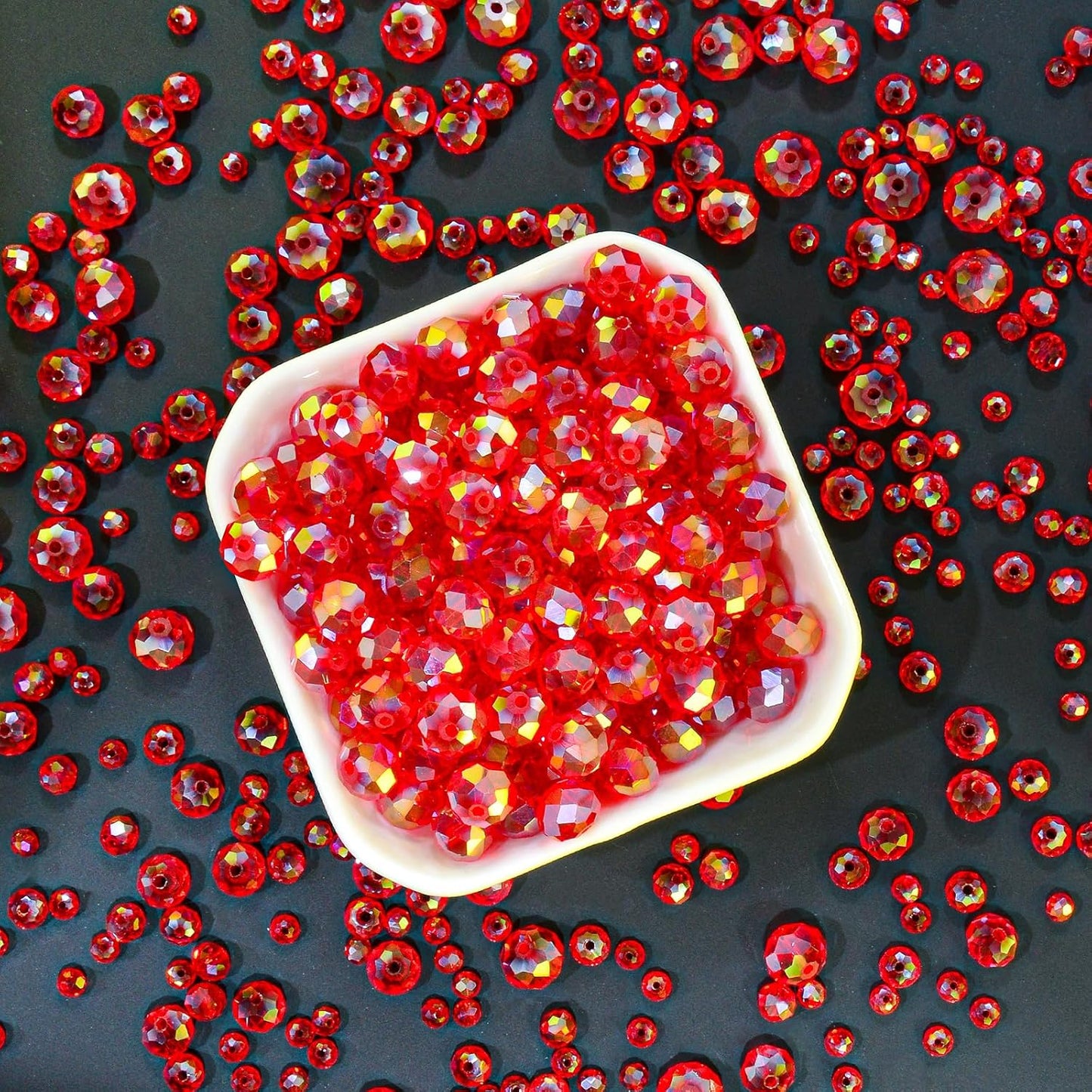 800Pcs 4/6/8/10mm Crystal Glass Beads for Jewelry Making Beads for Bracelets Necklace Pendants Making Supplies(Red)