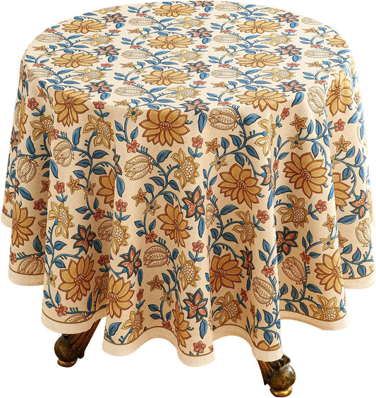 ISAENNE Designer Bohemian Floral Small Round Tablecloth,Linen Colorful Table Cloth,Wrinkle Resistant Decor Tablecloths for Dining Thanksgiving Kitchen Party Christmas,Diameter 55"-Estevan B