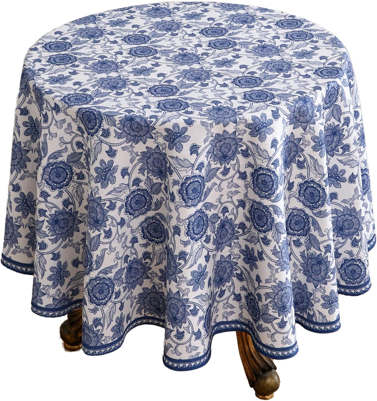 patdrea Designer Vintage French Round Table Cloth,Linen Durable Blue Paisley Pattern Tablecloth,Decoration Floral Cover for Kitchen Dining Christmas,Thanksgiving,Diameter 67"-Lantang a