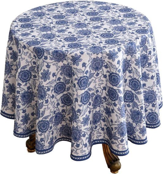 patdrea Designer Vintage French Round Table Cloth,Linen Durable Blue Paisley Pattern Tablecloth,Decoration Floral Cover for Kitchen Dining Christmas,Thanksgiving,Diameter 67"-Lantang a