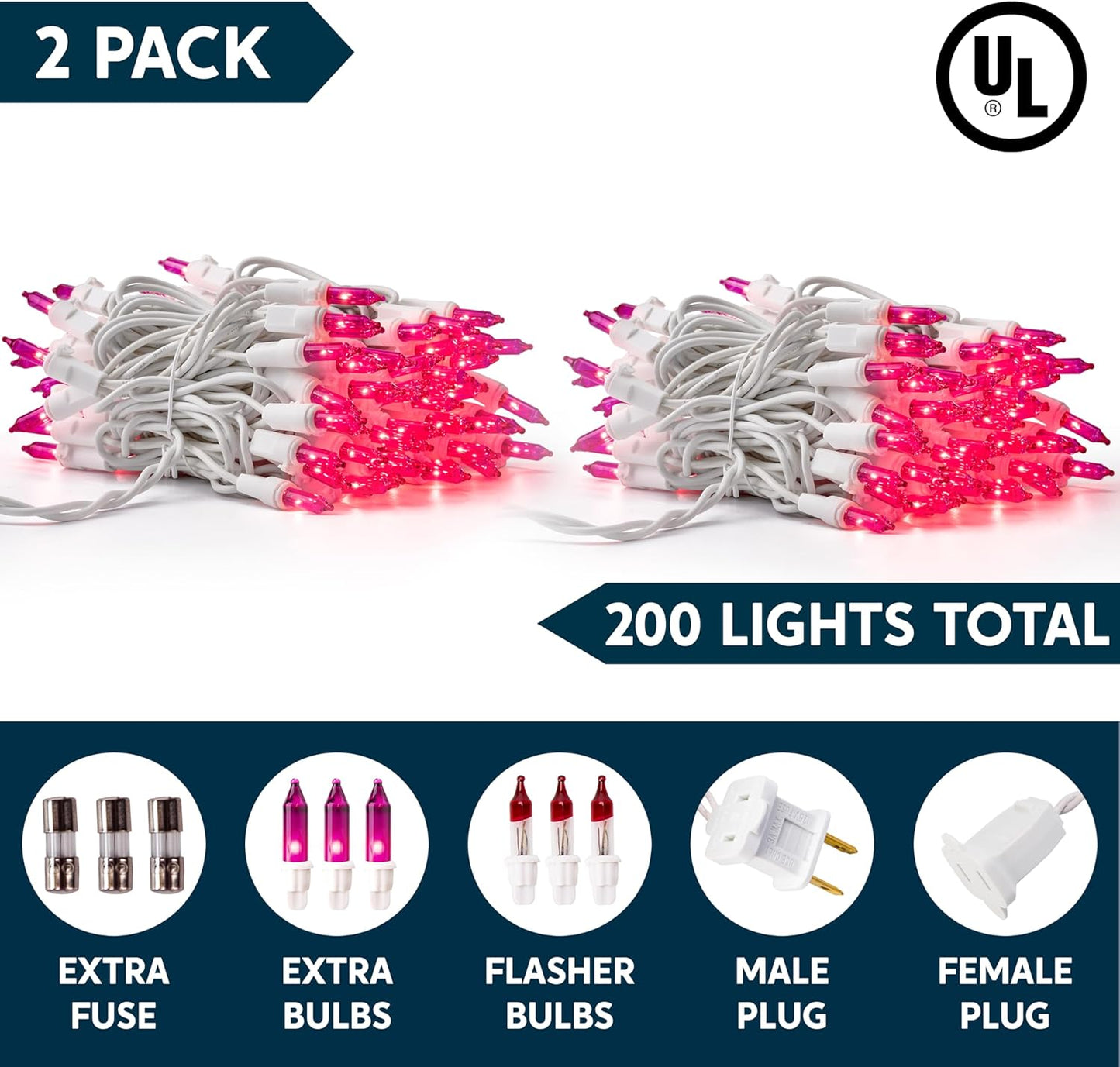 Joiedomi Christmas String Lights Indoor,200(2×100) Mini Pink Light,42.8 FT Lighting Decor for Dorm Classroom Bedroom Holiday Wedding Party Garland Birthday Festival,White Wire