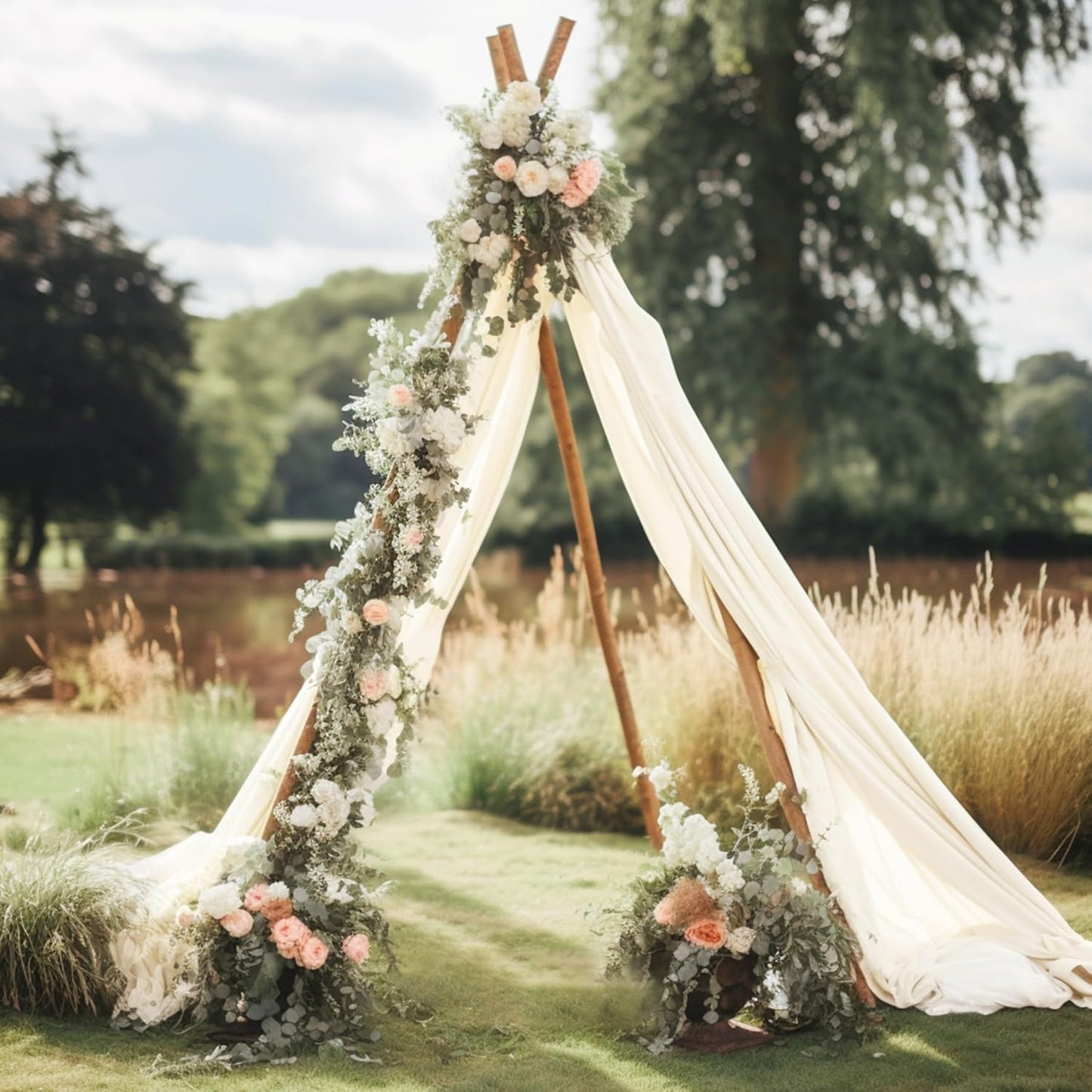 30" x 20Ft Wedding Arch Draping Fabric, 1 Panel Ivory Sheer Curtain Drapes Extra Wide & Long Backdrop Curtains for Wedding Arch Ceremony Birthday Party Decorations