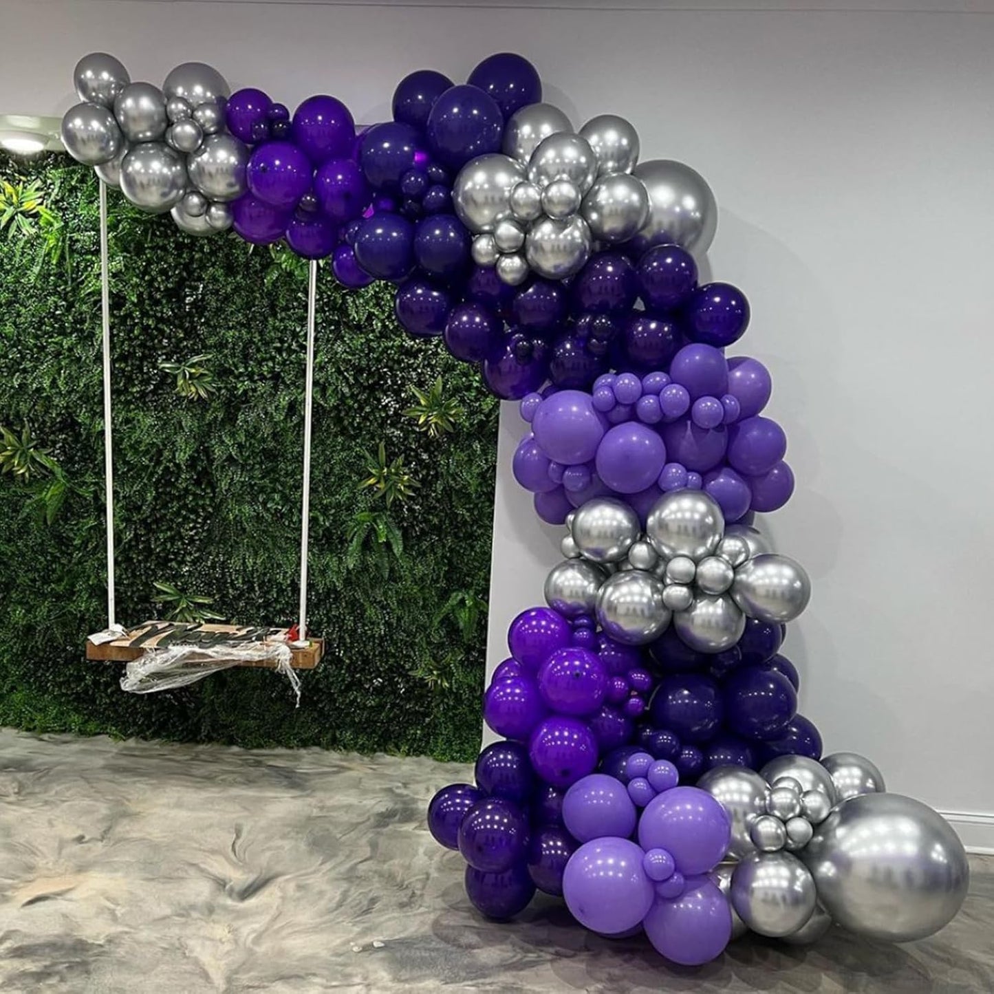 Purple Balloon Garland Arch Kit, Metallic Chrome Purple Balloons and Silver Balloons with Different Size for Birthday, Wedding, Baby Shower Decorations
