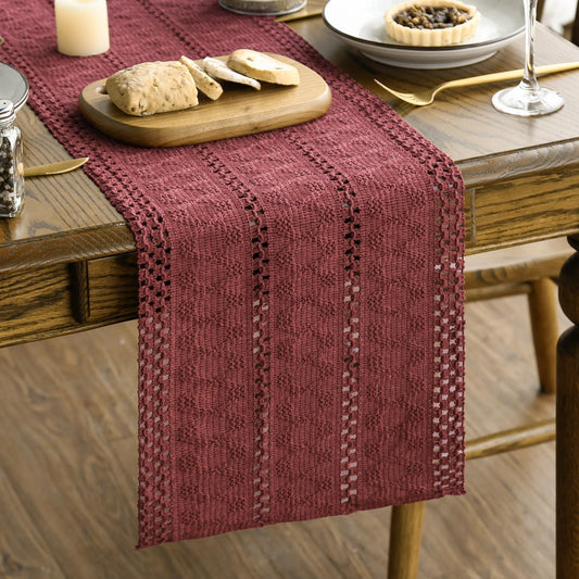 Artoid Mode Red Farmhouse Woven Rustic Hollow Table Runner, Seasonal Holiday Hollow Kitchen Dining Table Decoration for Home Party Decor 12x120 Inch