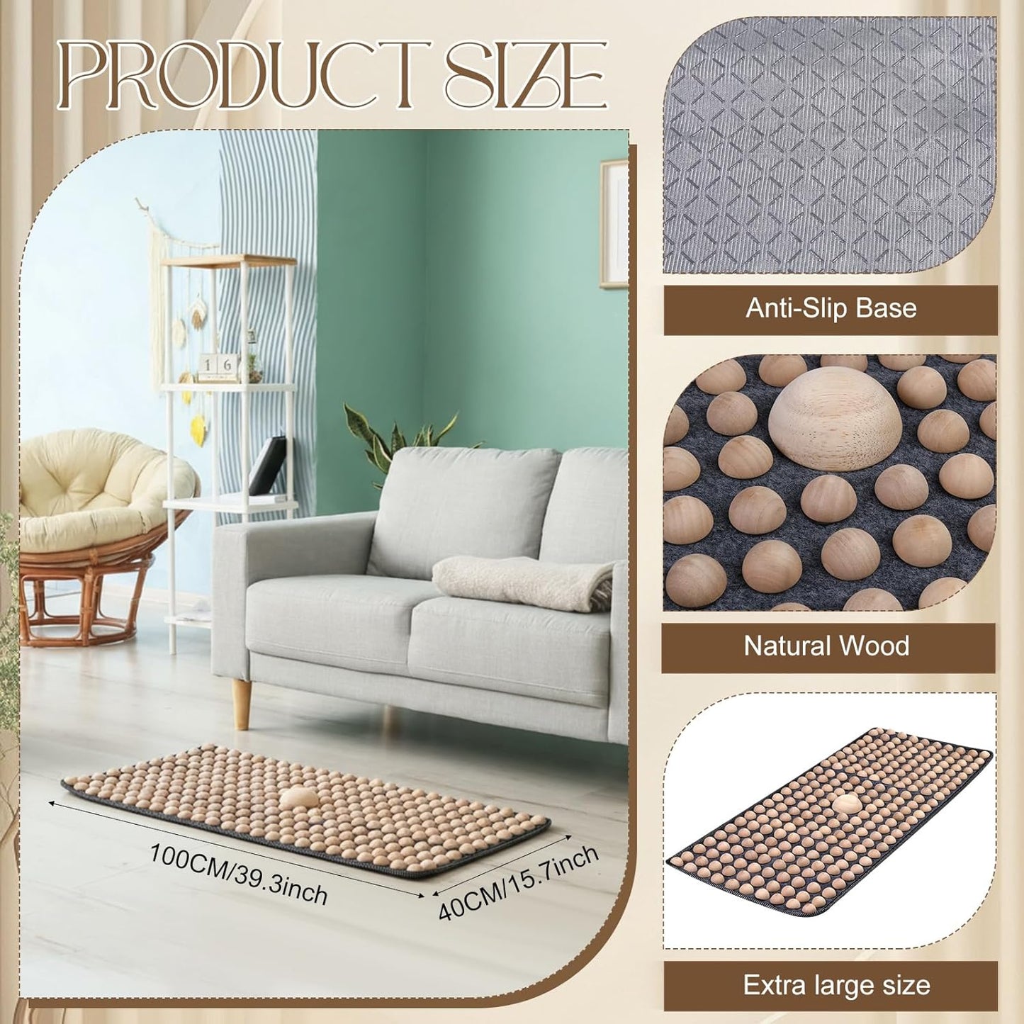 1 Pcs Wood Foot Acupressure Mat - Ergonomic Foot Massager Mat for Feet Relax, Wood Massage Tool -Foldable Pressure Point Pad for Long Sitting Elderly Students and Office Workers