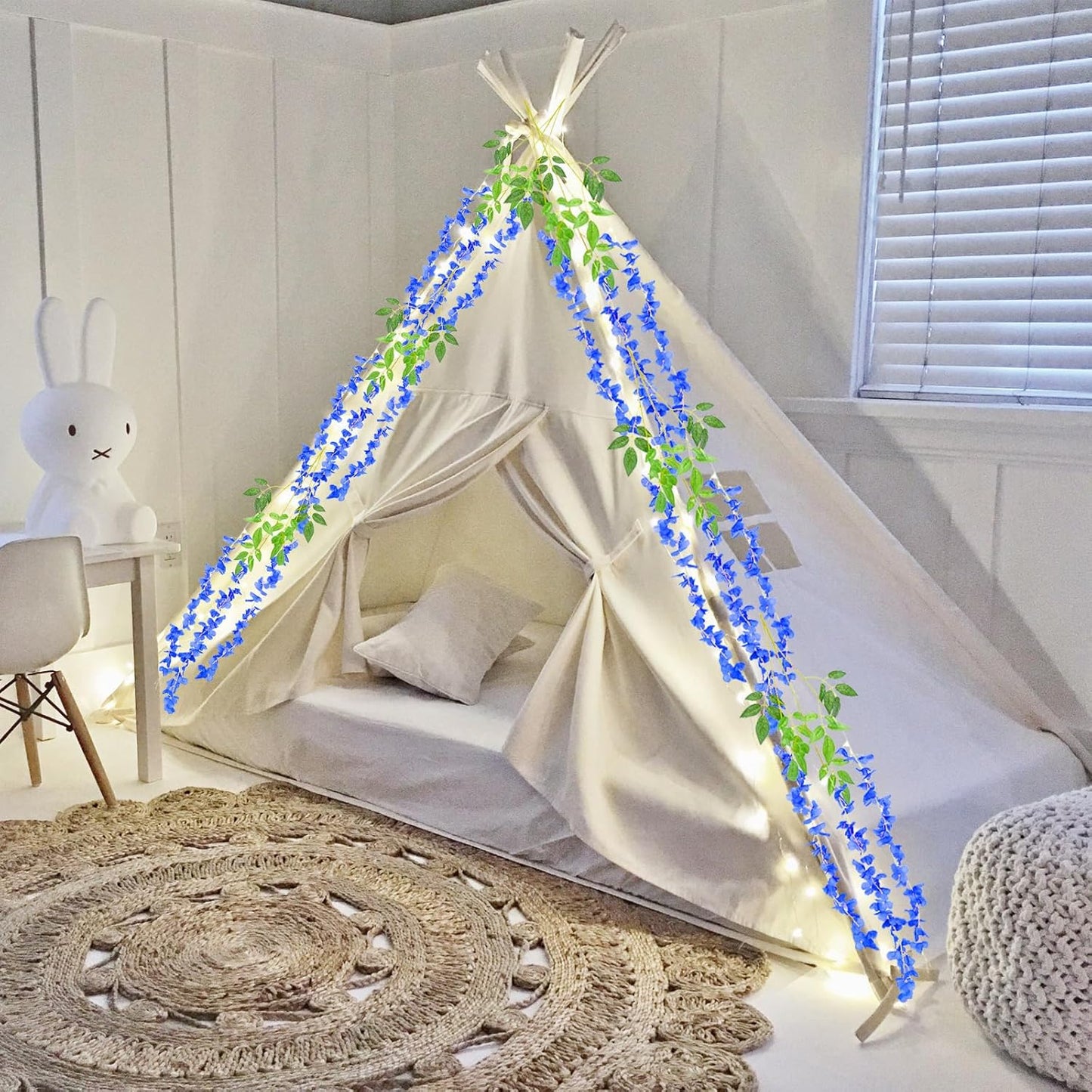 5 Pack Royal Blue Wisteria Hanging Flowers, 3.44 Ft Fake Hanging Flowers, Artificial Wisteria Garland Vines for Wedding Room Backdrop Outdoor Patio Garden Decoration