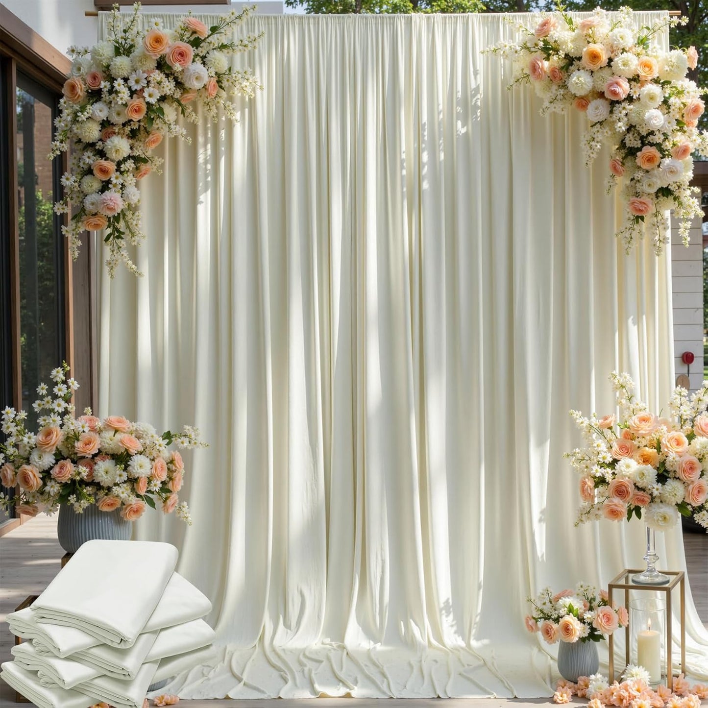 30×12ft Wrinkle Free Ivory Backdrop Curtain for Wedding Parties, 6 Panels 5×12ft Long Soft Silky Polyester Backdrop Drapes Cream Photo Back Drop Curtains for Party Photography Background Cloth