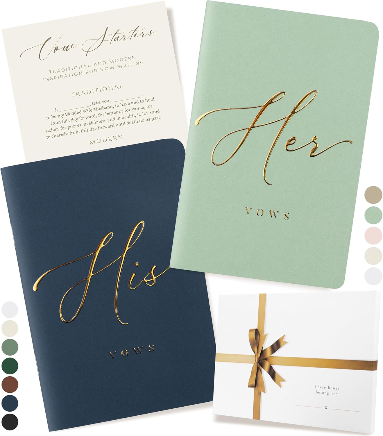 ARTESORI Wedding Vow Book for Her & Him, Soft Touch, Gold Engraving, 28 Lined Pages, Wedding Vow Books His and Hers, Wedding Essentials, Wedding Registry Gifts, His and Hers Gifts [Mint & Navy]