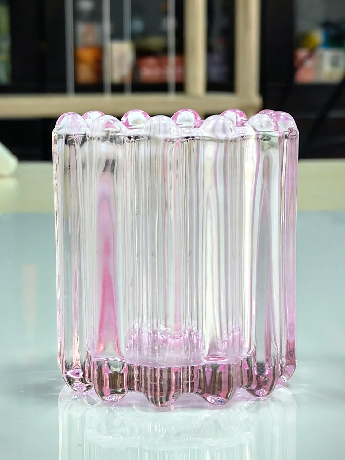 GOLDEAL 12Pcs Pink Glass Votive Candle Holders Tealight Holders Decorative, Tea Candle Holders Bulk,Candlestick for Wedding, Party,Dinner, Home Table Decor.