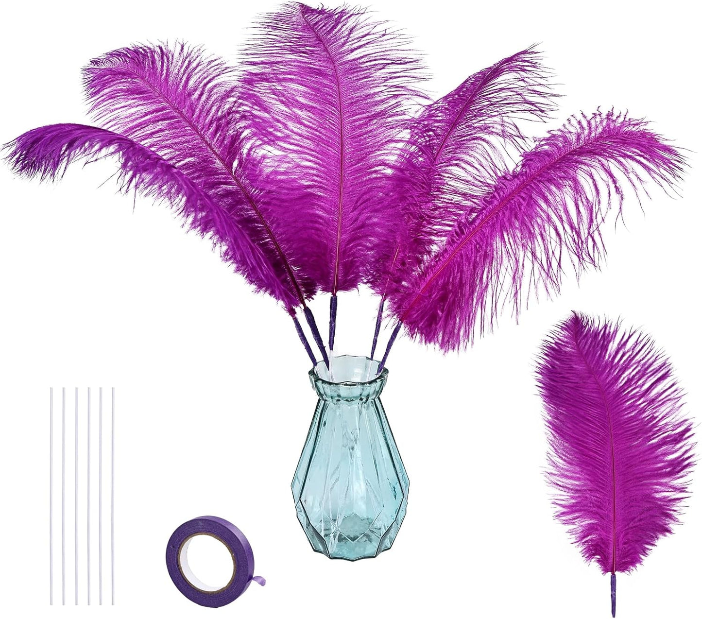 Bulk Purple Ostrich Feathers - 12pcs 12-14inch Crafting Supplies for Centerpiece Table Decorations