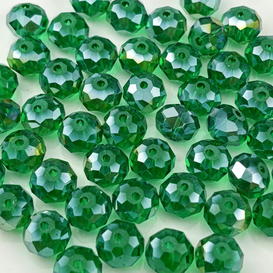 100pcs 8mm Crystal Glass Beads for Crafts Faceted Rondelle Glass Beads for Jewelry Making Crystal Spacer Beads for Necklaces Bracelets Earrings DIY Craft(Peacock Green AB)