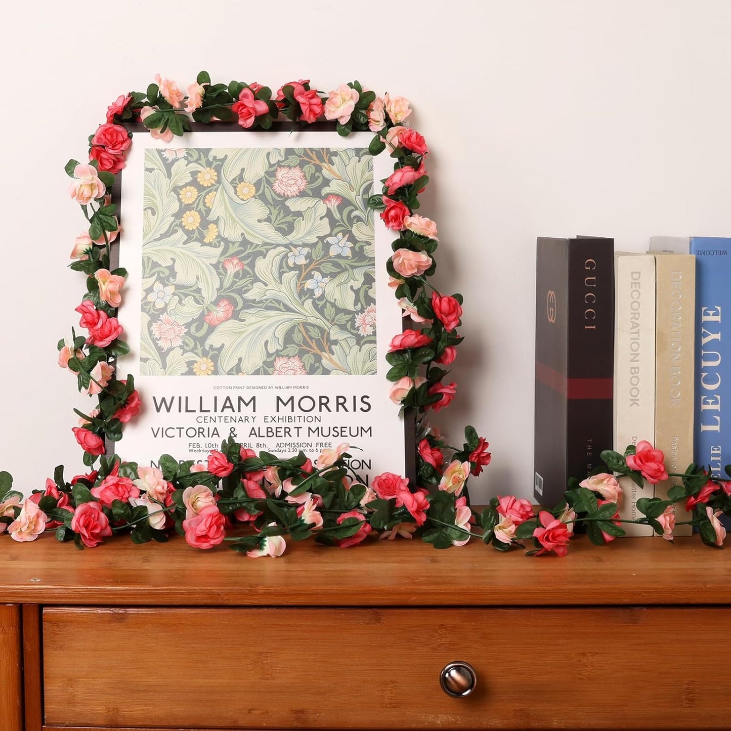 5 Pcs 41FT Flower Garland, Artificial Rose Garland Flowers Plants Fake Flower Hanging Rose Ivy, Birthday Party Valentine's Day Wedding Wall Arch Decor（Pink）