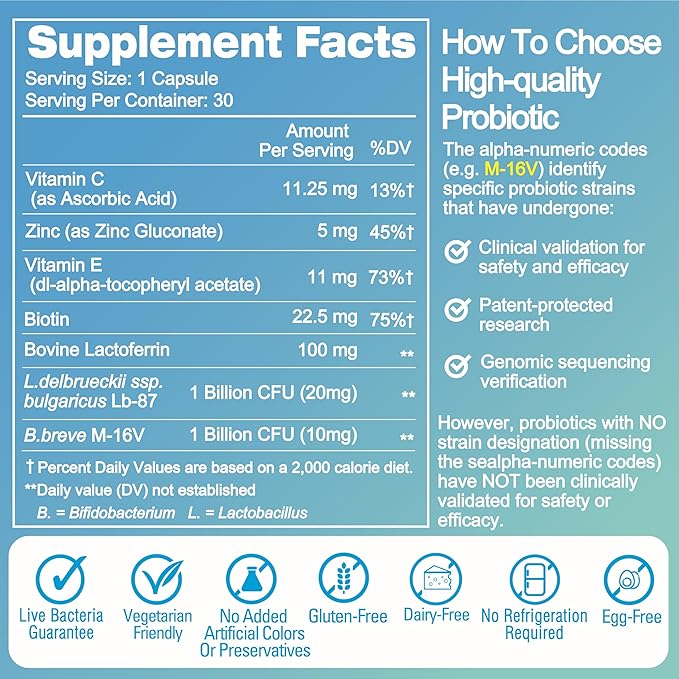 Life-Space Acne Relief + Skin Rebalance Probiotic, 6-in-1 Scientific Formula & 2 Billion CFU, Support Breakout Control & Skin Health & Gut Health, Probiotics for Women & Men, 30 Vegetarian Count