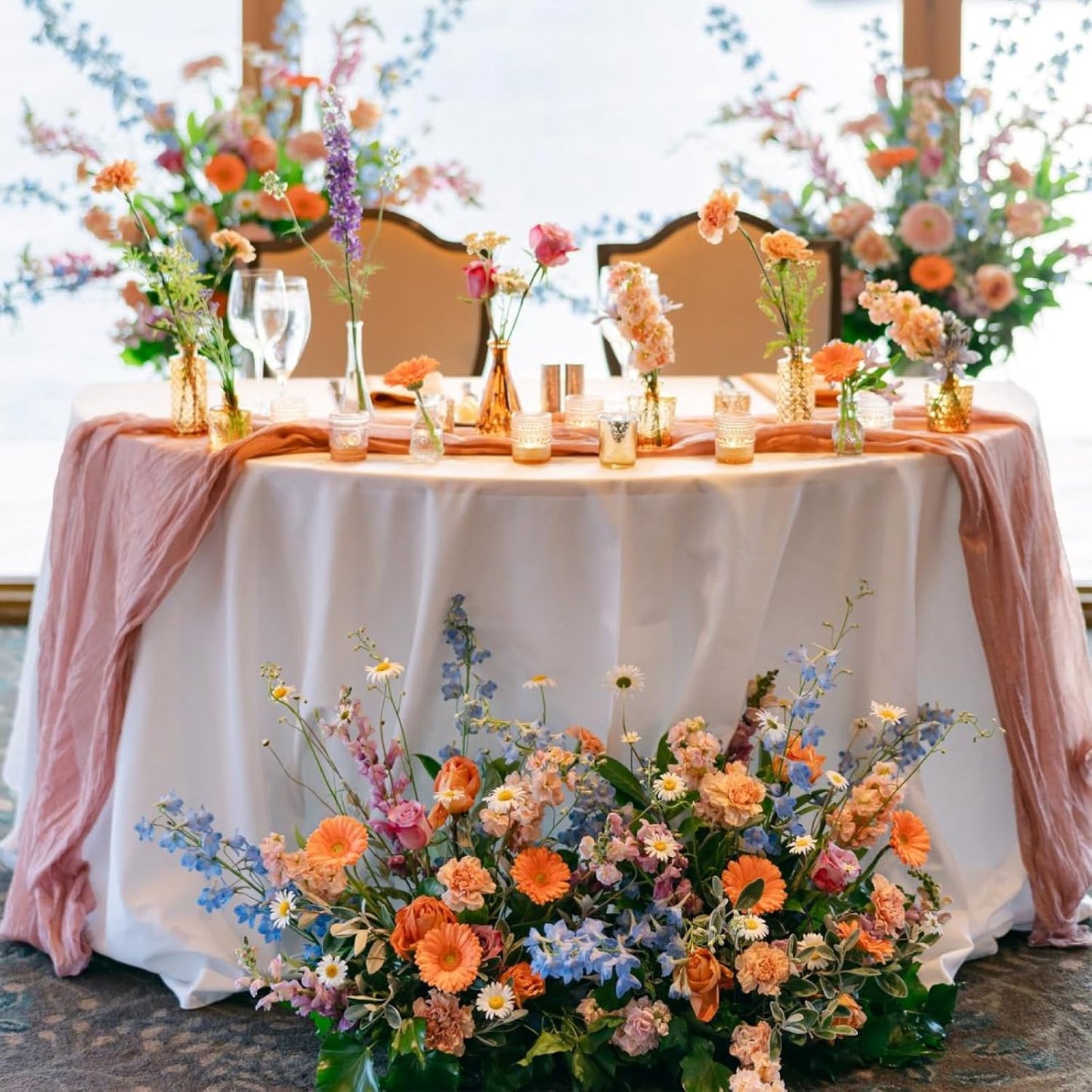 Sioloc 5 Pack Peach Coral Cheesecloth Table Runner Fall Autumn Decor for Home 10ft Table Cloth for Tea Wedding Birthday Party Baby Bridal Shower Halloween Thanksgiving