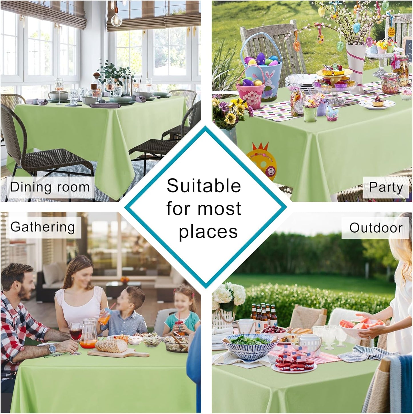 Hiasan Light Sage Square Tablecloth - Waterproof and Spillproof Restaurant Washable Polyester Table Cloth for Dining Room, 30 x 30 Inch