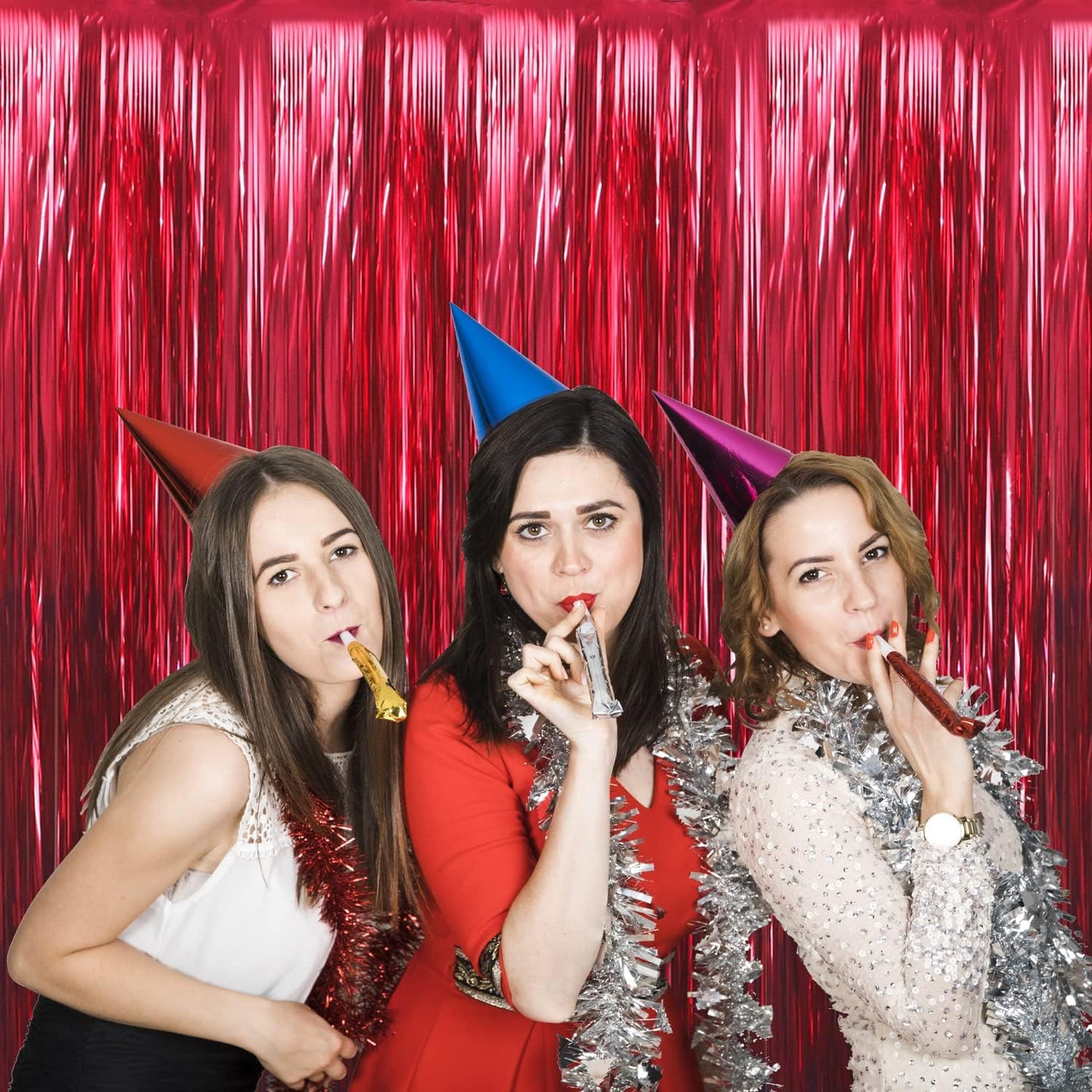 GOER 3.2 ft x 9.8 ft Metallic Tinsel Foil Fringe Curtains Party Photo Backdrop Party Streamers for Birthday,Graduation,New Year Eve Decorations Wedding Decor (1 Pack,Burgundy)