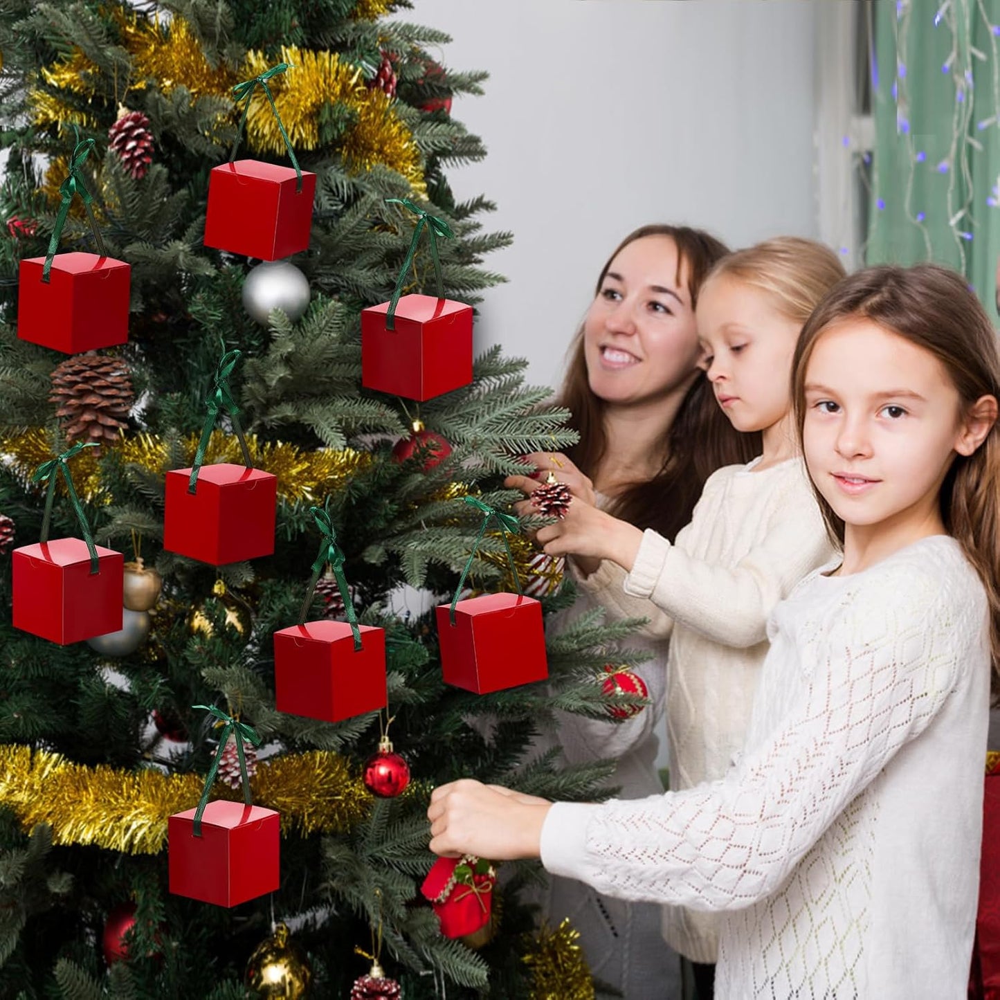 DOYIDE Small Gift Boxes, 60 Pcs 4x4x4 Inch Red Elegant Paper Box with Ribbons, Party Favor Boxes for Candy Cupcake Christmas Wedding Baby Shower Bridesmaids Birthday