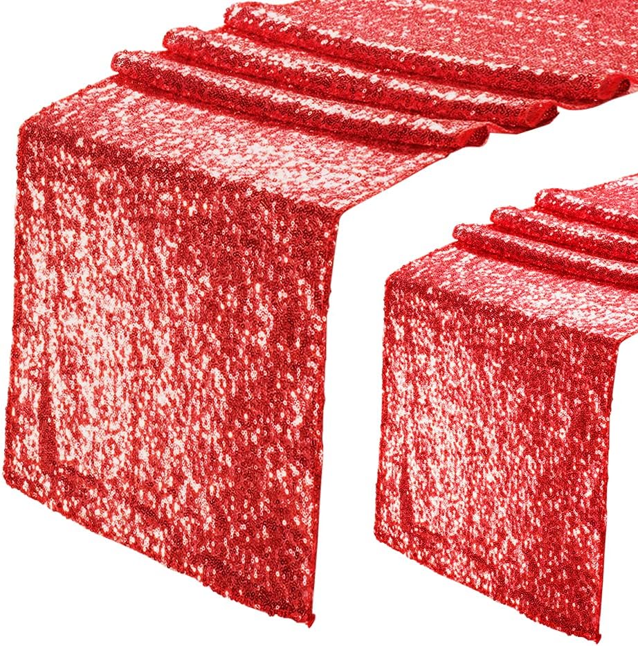 Eternal Beauty Red Table Runner for Wedding, 2PCS-12x108 Sequin Table Runner Decorations for Birthday Parties, Banquets, Graduations,Christmas