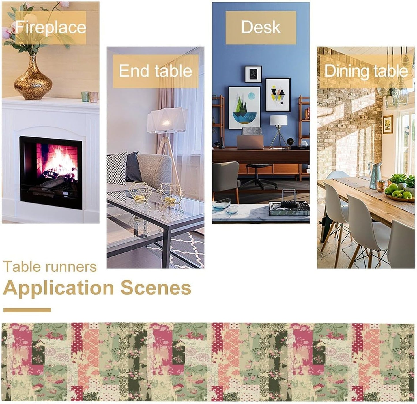 Patchwork Flower Table Runner,Abstract Colorful Floral Retro Style Hand Drawn Tablecloth Burlap for Hotel Indoors Outdoor Dining Room Kitchen Home Decor,W13X L80 in