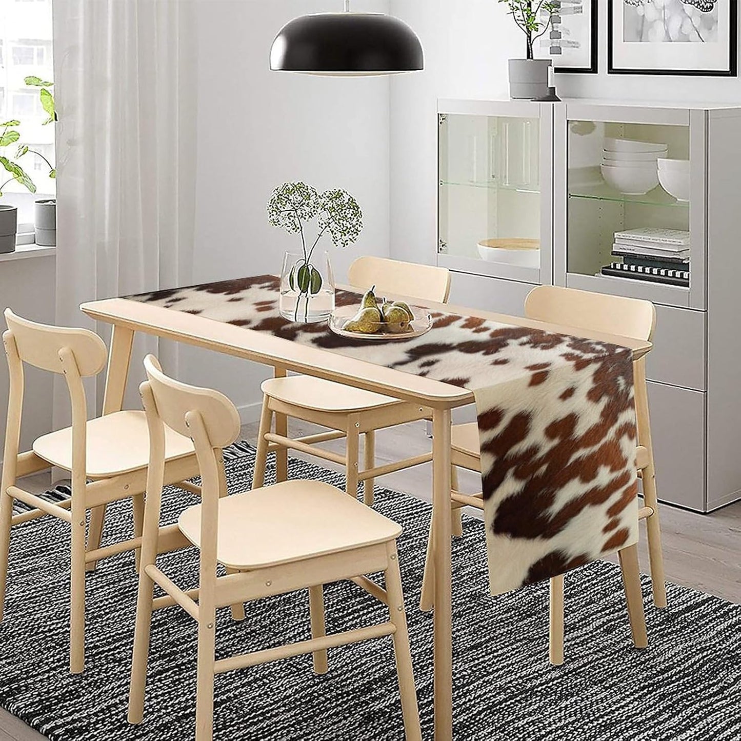 Farmhouse Cow Skin Print Table Runner, Safari Wildlife Brown Country Farm Cowhide Pattern Cotton Linen Rustic Cottage Table Runner for Dinning Home Party Holidays Home Setting, 13x108 Inch
