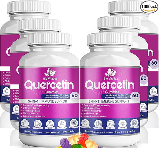 Quercetin Gummies by BioVitalica - Quercetin with Bromelain Vitamin C and Zinc & Elderberry + Vitamin D3-5 in 1 Immune Support - Zinc Quercetin 750 mg for Kids and Adult (6, Quercetin)