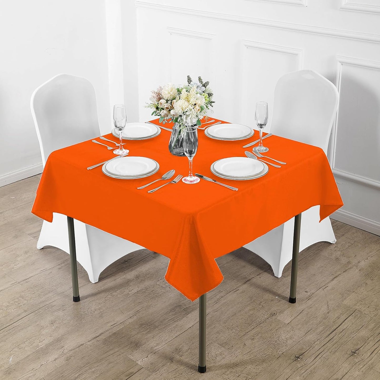 Fokitut 2 Pack Waterproof Square Tablecloth, 70x70 Inch, Stain Resistant and Wrinkle Polyester Table Cloth, Fabric Table Cover for Kitchen Dining, Wedding, Party, Holiday Dinner-Orange