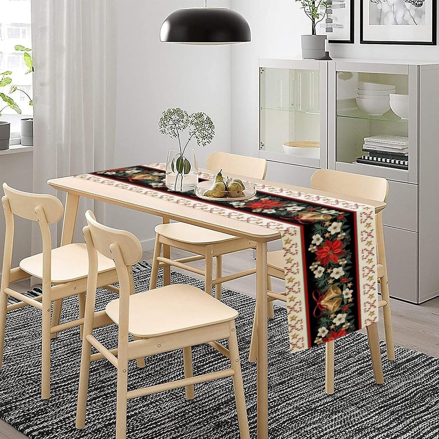 Christmas Table Runner, Xmas Holiday Seasonal Winter Table Cloth Kitchen Dining Table Decoration for Home Party Decor 13x36 Inch