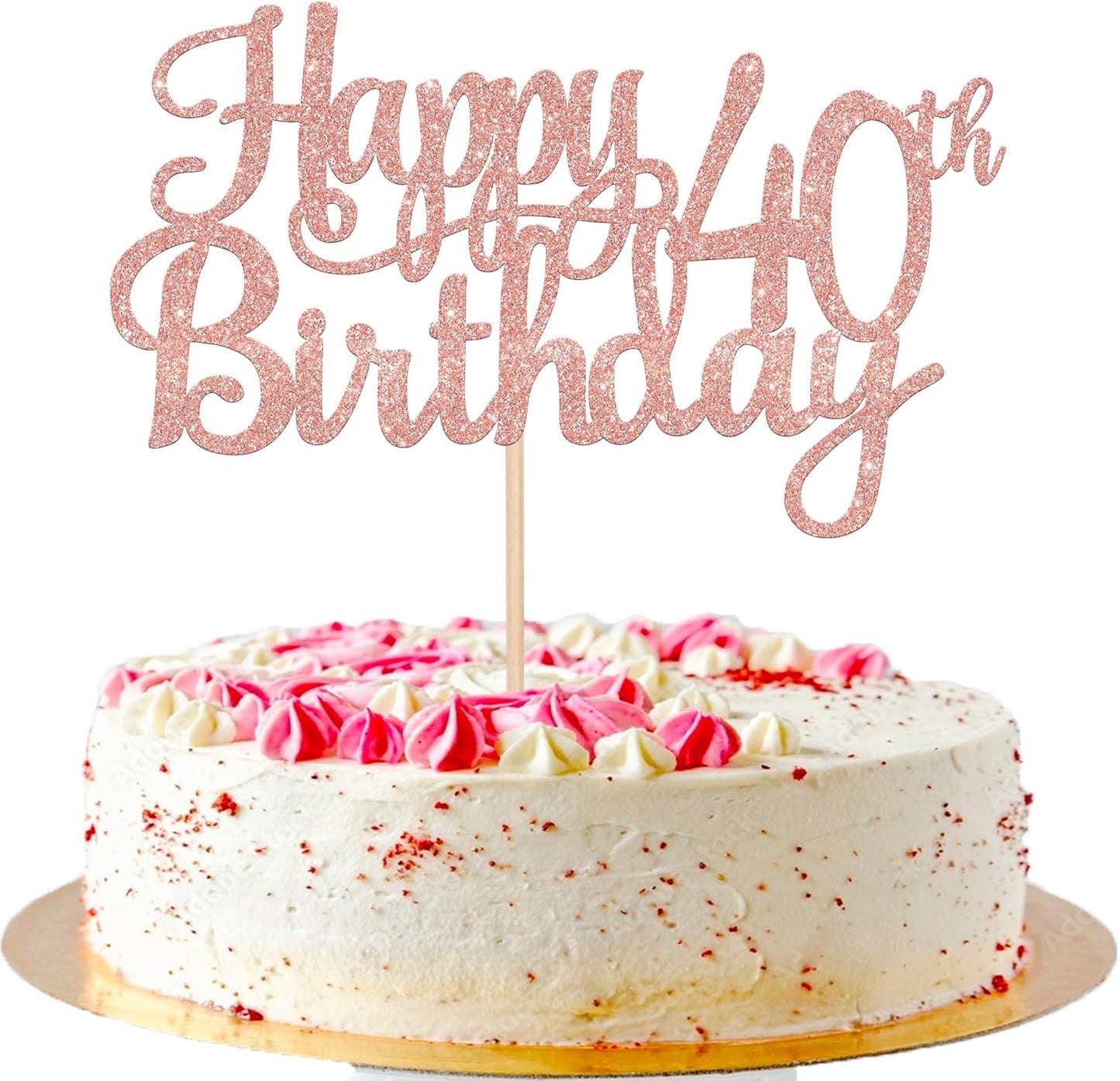 1 PCS Happy 40th Birthday Cake Topper Glitter Cheers to 40 Years Birthday Cake Pick 40 Fabulous Cake Decoration for Happy 40th Birthday Anniversary Party Decorations Supplies Rose Gold