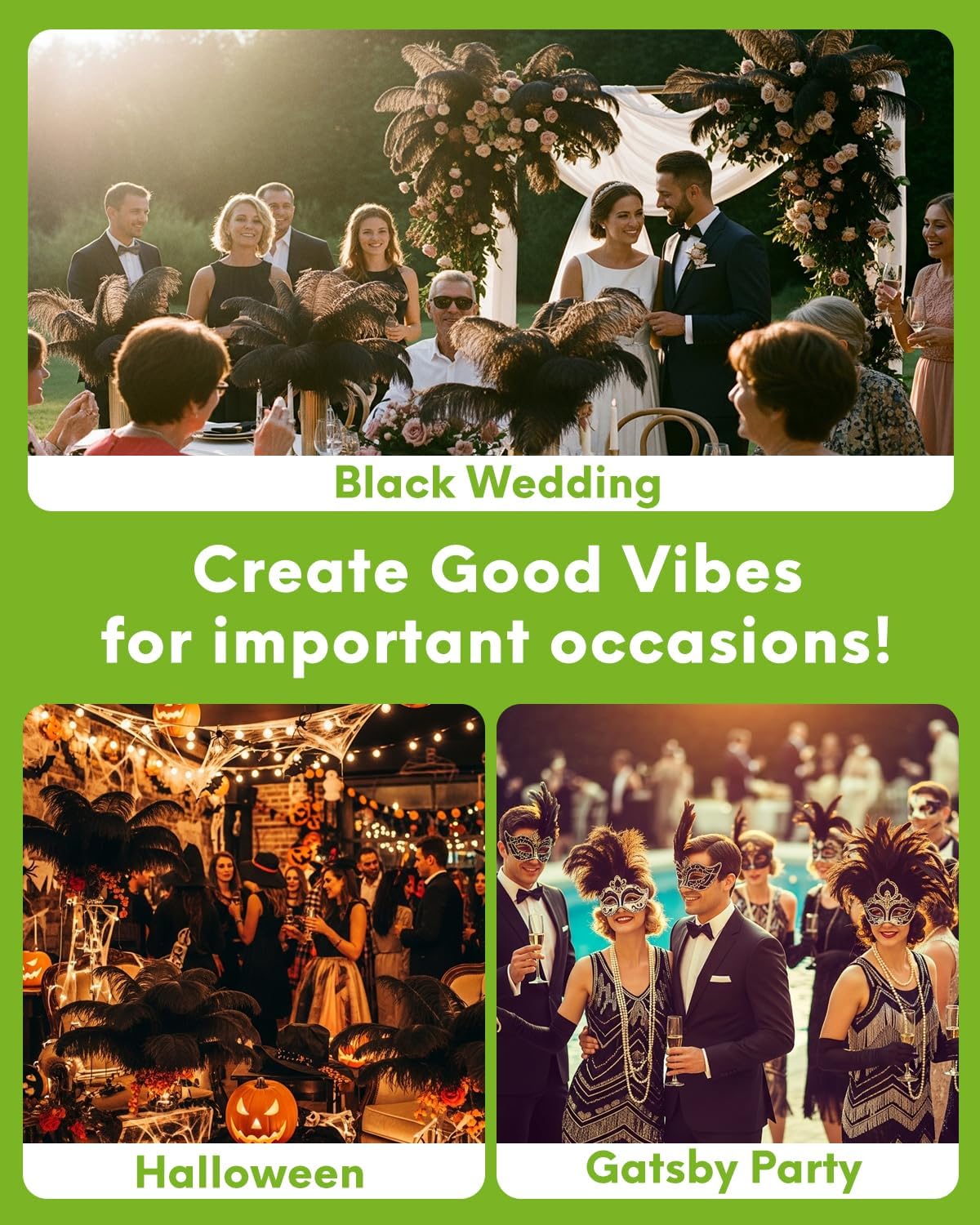 NEWONG 30pcs Black Ostrich Feathers Natural Bulk 9-12inch(23-30cm) Vase Craft Wedding Home Party Centerpieces Christmas Day Decoration